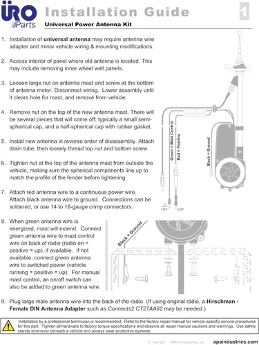 Miniatura 6 de URO Parts AUTA2050 Kit de Antena Eléctrica, Antena Eléctrica Universal con Mástil Cromado; incluye herrajes de montaje y conectores eléctricos; Se