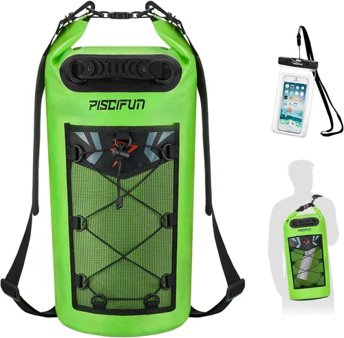 Miniatura 17 de Piscifun Bolsa seca, mochila flotante impermeable 10L/20L/30L/40L con funda impermeable para teléfono para navegación, kayak, pesca Negro