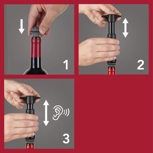 Miniatura 5 de Vacu Vin Juego de 2 tapones de vacío para guardar vino, color gris, sellado hermético para botellas abiertas para preservar la frescura hasta 10