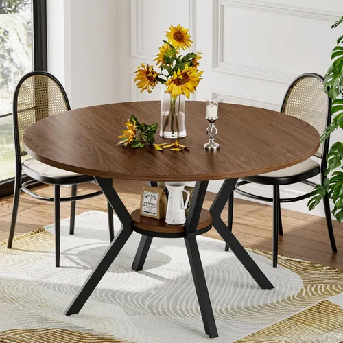 Mesa de comedor redonda de 42 pulgadas para 4, mesa de cocina de granja con almacenamiento, mesa de comedor circular que ahorra espacio, mesas de