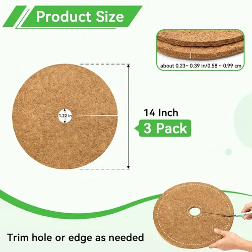 Miniatura 3 de ZeeDix Paquete de 3 anillos de mantillo de fibra de coco, anillo de coco de 14 pulgadas, tapete de mantillo de árbol de coco 100% natural, protector