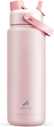Miniatura 27 de POWCAN - Botella de agua térmica 2 en 1, sorbete y tapa con boquilla, antifugas, acero inoxidable sin BPA, apta portavasos automóvil, bebida fría 24