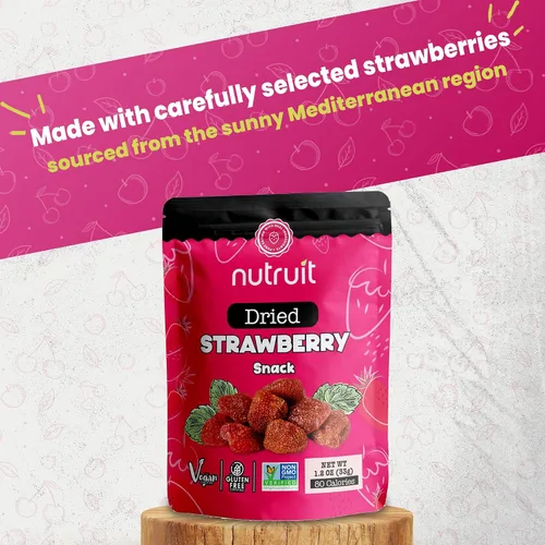 Miniatura 6 de Nutruit Snack de fresa seca (paquete de 20), vegano, sin gluten, sin OMG, a base de plantas, alta fibra, paquetes de 1.1 onzas