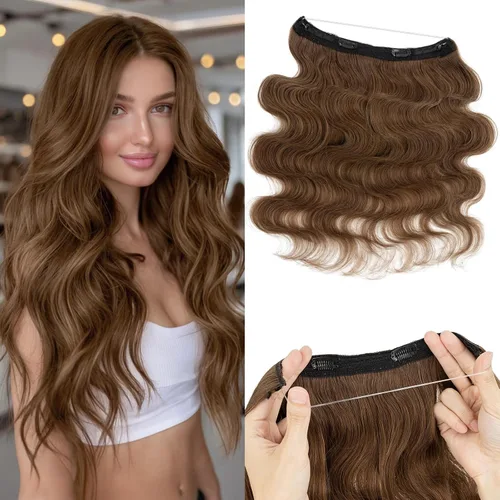 Miniatura 15 de Extensiones de cabello en aureola de cabello humano real, Extensión de cabello Halo 100% cabello humano, Extensiones de cabello con alambre, Lacio