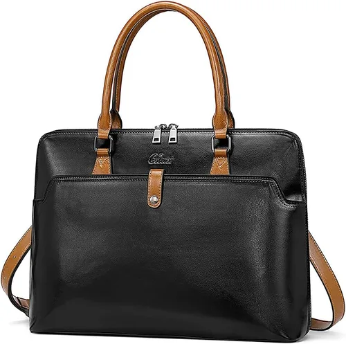 CLUCI Maletín de cuero para mujer 15.6 pulgadas portátil de negocios vintage delgado bolso de hombro de las señoras