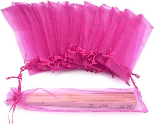 Miniatura 11 de 50 bolsas de organza transparente para abanicos, bolsas de regalo de organza plegables de 2 x 10 pulgadas con cordón, bolsas de seda para recuerdos