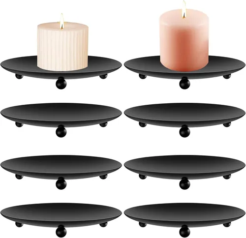 8 portavelas de hierro para velas LED y de cera, portavelas negro, placa de hierro decorativa de 4 pulgadas para conos de incienso, spa, bodas