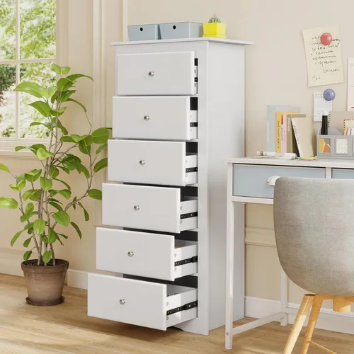 Miniatura 7 de Giantex Cómoda de 6 cajones para dormitorio, cómoda de madera con tiradores de metal y gran capacidad, 16" P x 23" A x 53.5" A, organizador de ropa