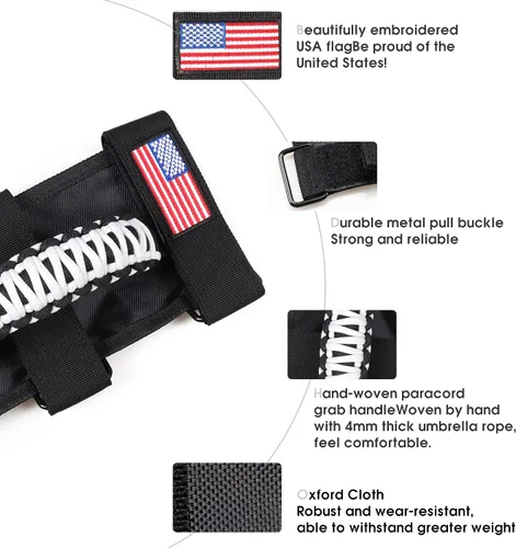 Miniatura 2 de sukemichi Manijas de agarre de la barra de rodillo para accesorios de Jeep Wrangler TJ JK JL Gladiator JT UTV ATV - Hebilla de metal de Blanco