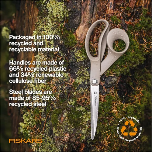 Miniatura 3 de Fiskars Tijeras de tela reciclada de 9 pulgadas - Tijeras de artesanía sostenibles y afiladas para costura - Corte de tela - Beige
