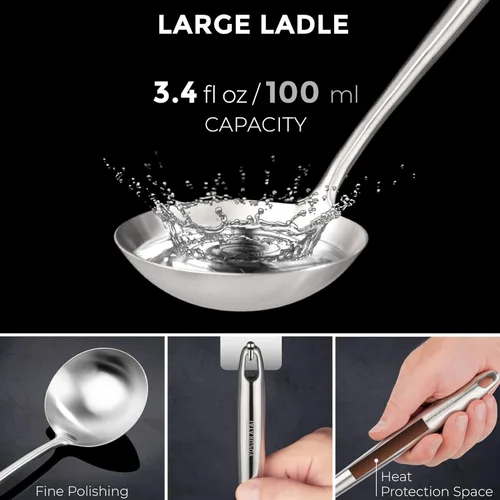 Miniatura 4 de Yosukata Espátula de Wok de 17" y Cuchara Coladora con Cucharón - Juego de 3 Utensilios de Cocina de Acero Inoxidable - Juego de Utensilios