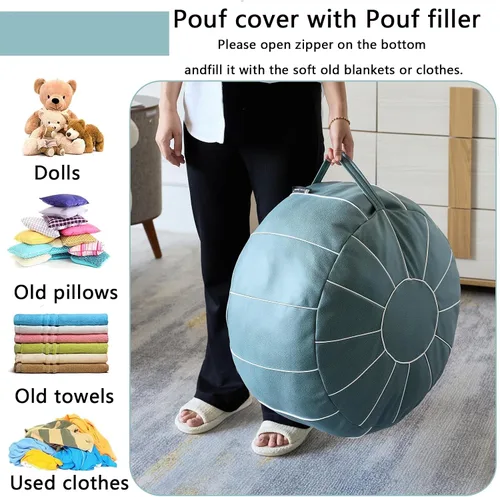 Miniatura 3 de Louis Donné Funda de Puf Otomano Marroquí SIN RELLENO de 21 Pulgadas, Reposapiés de Cuero Sintético Hecho a Mano, Funda de Puf Redondo