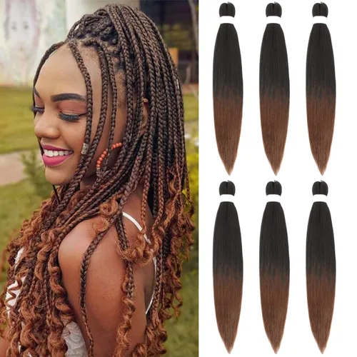 Miniatura 9 de Cabello Trenzado Ombré Pre-Estirado 26 Pulgadas Ombré Marrón 8 Paquetes/Lote Trenza Fijación con Agua Caliente Cabello Sintético Profesional