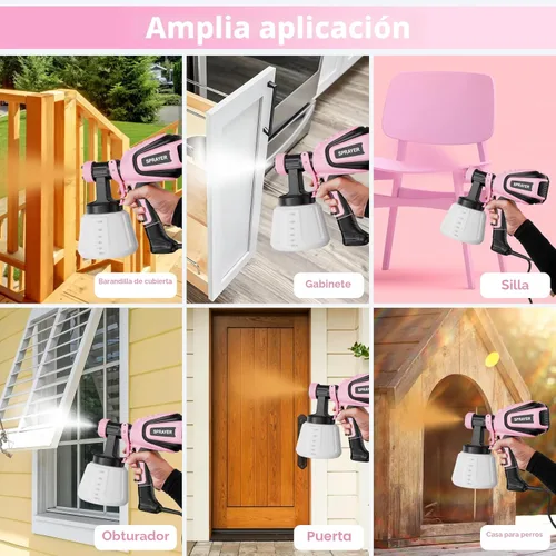 Miniatura 8 de VONFORN Pulverizador de pintura, pistola de pulverización HVLP de 700 W con juntas de limpieza y soplado, 4 boquillas y 3 patrones, fácil de Rosa