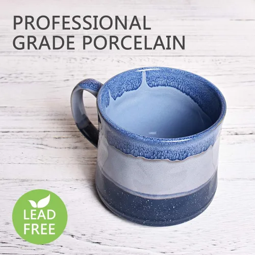 Miniatura 3 de Bosmarlin Taza de café grande de cerámica, taza de té grande para la oficina y el hogar, 21 onzas, apta para lavavajillas y microondas, 1 unidad Azul