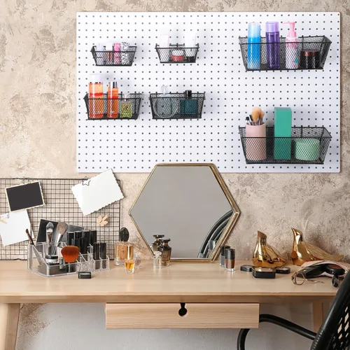 Miniatura 5 de Cestas de tablero de clavijas para montaje en pared, 3 tamaños, accesorios para tablero de clavijas, cesta para el hogar, garaje, organizador Negro