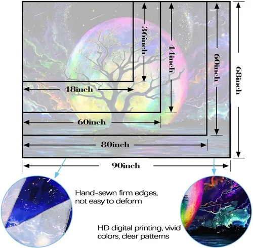 Miniatura 8 de Faxdong Tapiz de luna con luz negra, reactivo a los rayos UV, árbol lago, colorido estrellado, noche estrellada, galaxia, nubes espaciales, tapiz