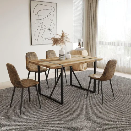Miniatura 14 de YYQ Juego de mesa de comedor para 4, mesa de cocina de madera de 59 pulgadas y sillas para 4, moderno juego de mesa de comedor de 5 piezas con 4
