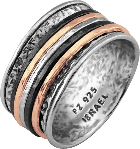 Paz Creations - Anillos giratorios de plata de ley 925 para mujeres y hombres, anillo de meditación de banda gruesa con patrón martillado, joyería