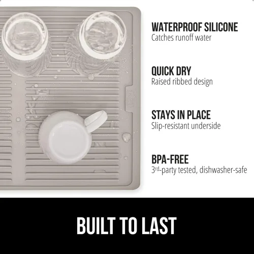 Miniatura 2 de GORILLA GRIP Tapete de secado de platos de silicona patentado 100% sin BPA para encimera de cocina, diseño acanalado para atrapar agua, fácil