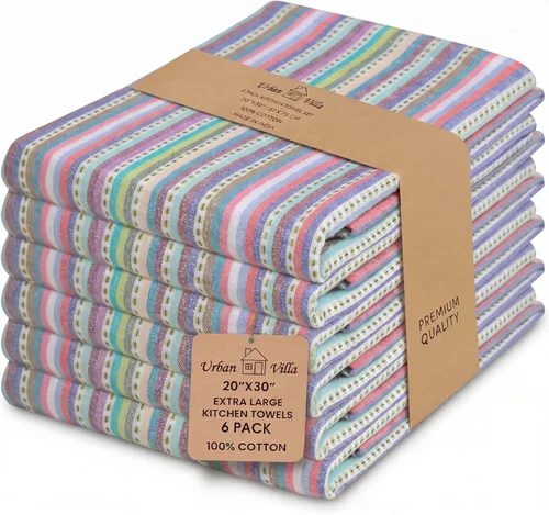Miniatura 12 de Urban Villa Toallas de cocina 100% algodón, paquete de 6, altamente absorbentes, de secado rápido, súper suaves, de primera calidad, para cocina