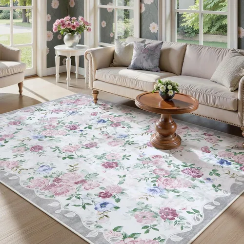 Miniatura 14 de Lahome Alfombra Floral Lavable de 3 x 5 Pies, Alfombras Pequeñas para Dormitorio, Suave Antideslizante, Alfombras para Entrada, Alfombra de Pila