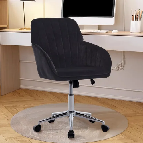 Miniatura 22 de Silla de oficina de terciopelo, sillas de escritorio tapizadas para oficina en casa con ruedas giratorias ajustables, ergonómica para sala de estar
