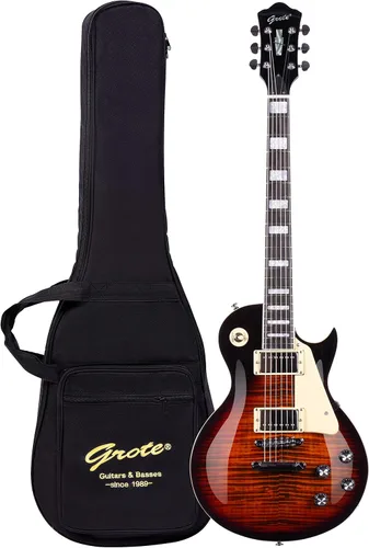 Miniatura 14 de Grote Guitarra eléctrica de cuerpo sólido LPYS-006 con mástil de arce, trastes de acero inoxidable, ideal para todos los niveles, con bolso de Negro