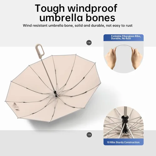 Miniatura 5 de Paraguas inteligente, reforzado a prueba de viento, duradero, protector solar, protección UV UPF50+, con anillo reflectante de ángel, negocios