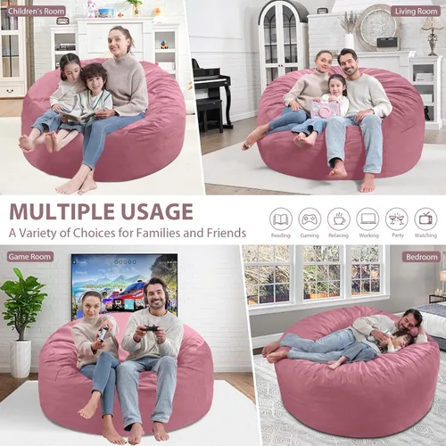 Miniatura 65 de Puf de 5 pies, puf grande con relleno de espuma viscoelástica, sofá puff esponjoso con funda de terciopelo holandés, puf redondo para sala de estar