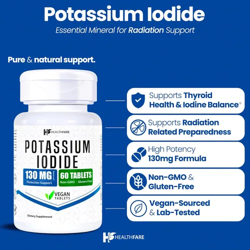 Miniatura 2 de HealthFare Tabletas de yoduro de potasio 130 mg 360 tabletas de disolución rápida (paquete de 6) Pastillas Ki Larga vida útil Sin OGM