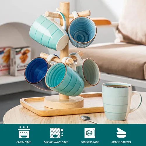 Miniatura 4 de Vancasso Bonita Juego de 6 Tazas de Café de 12 Oz, Tazas de Cerámica para Cappuccino, Café con Leche, Té, Cacao, Colores Frescos