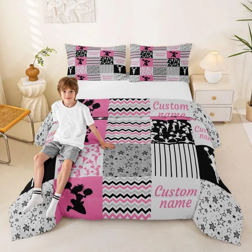 Miniatura 66 de Juego de edredón de softbol personalizado, juego de ropa de cama de retazos a cuadros para niños y niños, edredón de bate de béisbol, juego