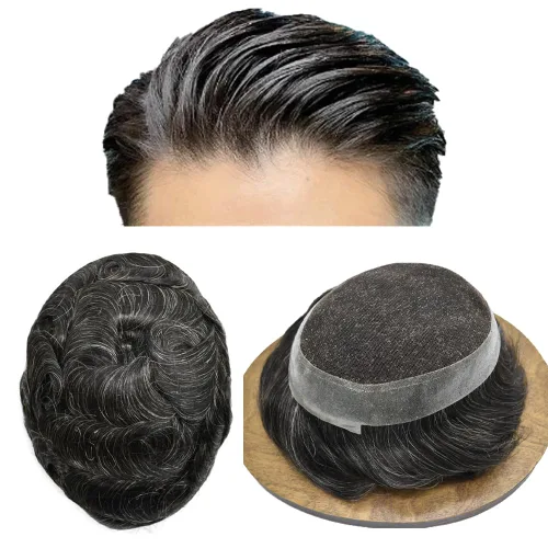 Miniatura 94 de Sistema de reemplazo de cabello de encaje francés para hombre, piezas de cabello de aspecto natural, color negro, marrón, rubio, gris, protesis