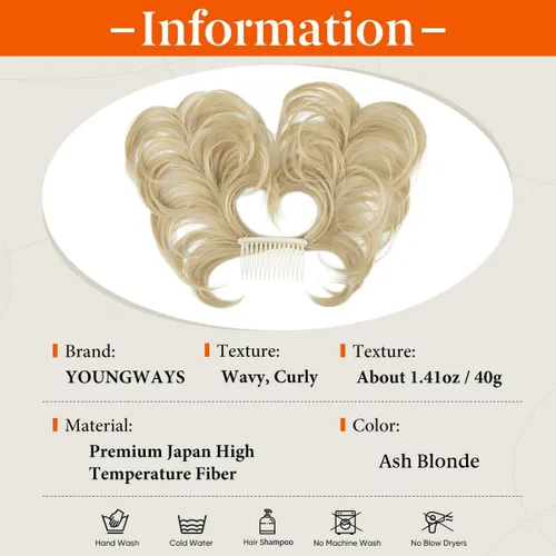 Miniatura 2 de Peine de moño desordenado con clip lateral para mujer, corto, natural, lacio, versátil, ajustable, fácil de peinar, (rubio ceniza-C)