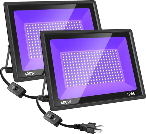 Miniatura 11 de Paquete de 4 luces LED negras de 100 W, luz de inundación de luz negra con enchufe e interruptor, IP66 luz negra impermeable para exteriores