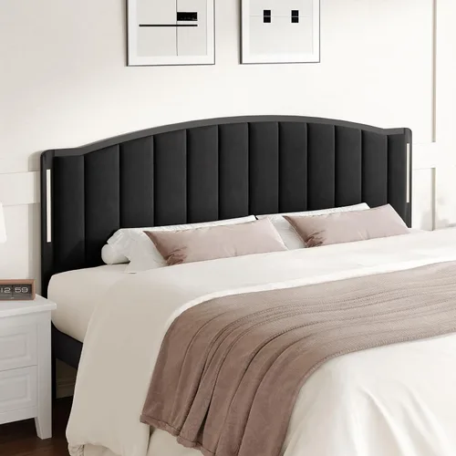 Cabecera para cama tamaño Queen con luces LED, cabecera tapizada de canal vertical acolchonado, solo cabecero de terciopelo, marco de fijación,