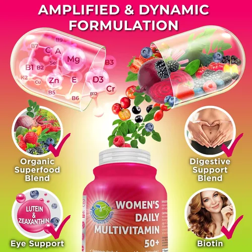 Miniatura 3 de Multivitamínico diario para mujeres 50 Plus - Multivitamínico vegano metilado para mujeres de 50 años en adelante con biotina, superalimentos