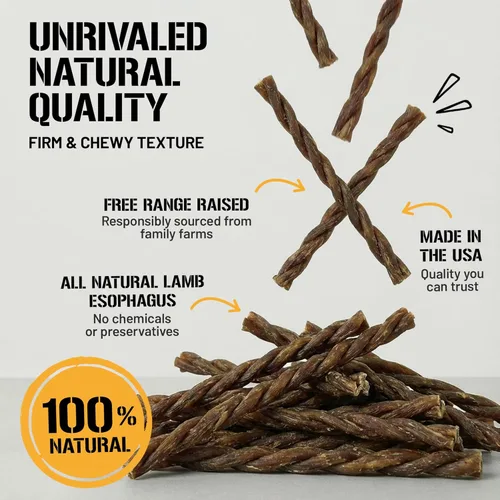 Miniatura 5 de Dog Chits Masticables de esófago de cordero para perros y cachorros – Ingrediente único natural – Golosinas de cordero altas en proteínas y bajas