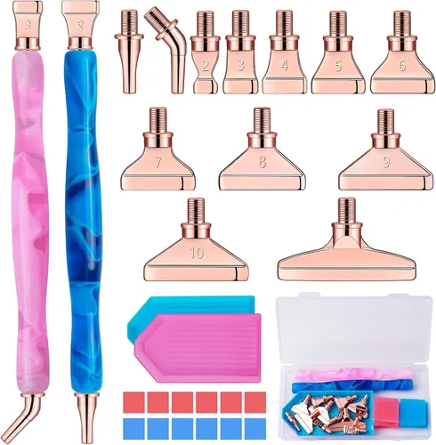 Sttargxing Kit de 27 bolígrafos de pintura de diamante, 12 puntas de acero inoxidable con 12 arcilla, accesorios de pintura de diamante 5D, repuesto