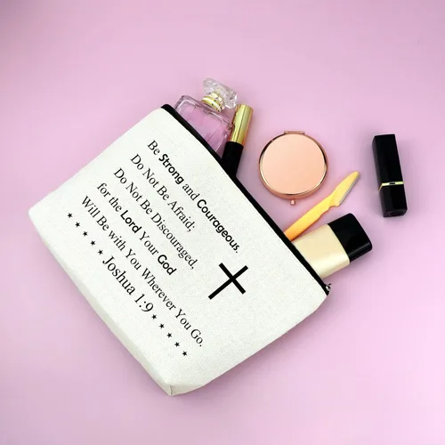 Miniatura 4 de Mxrymvu Regalos cristianos para mujer bolsa de maquillaje, Josué 1:9