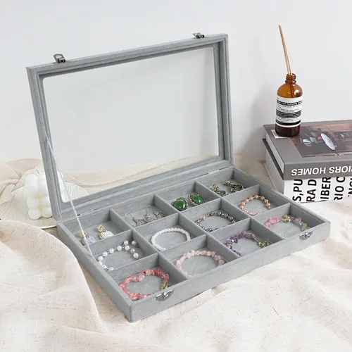Miniatura 5 de Wuligirl - Joyero organizador de terciopelo para aretes, collares y pulseras con tapa transparente de exhibición, almacenamiento de joyas