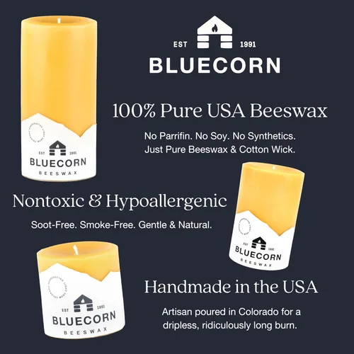 Miniatura 7 de Bluecorn Beeswax Vela de Pilar, 100% Cera de Abejas Natural Pura, Velas 2x3, Combustión Limpia y Sin Goteo, Larga Duración (25 Hr) Sin Parafina