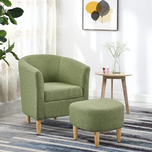 Miniatura 4 de DAZONE Silla Moderna de Mediados de Siglo, Silla de Acento Tipo Barril con Otomana, Juego Cómodo de Sillón con Reposapiés, Sillas Cómodas para Sala