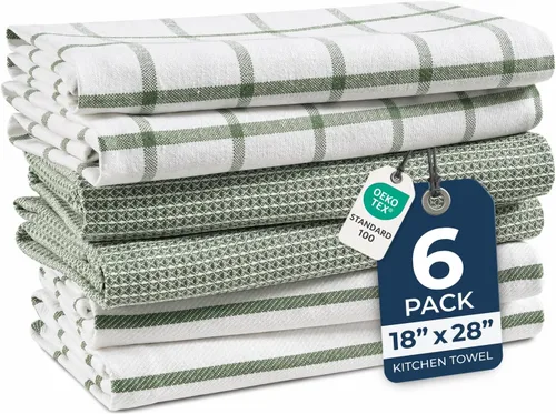 Miniatura 73 de LANE LINEN Juego de 6 paños de cocina de algodón para secar platos, 18 x 28 pulgadas, absorbentes, de secado rápido, color beige 07: Amarillo