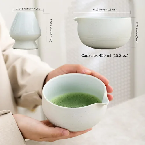 Miniatura 6 de Ochcahser Juego de té japonés, incluye cuenco de matcha con boquilla, soporte para batidor de matcha (chasen), 15.2 onzas hechas a mano de cerámica