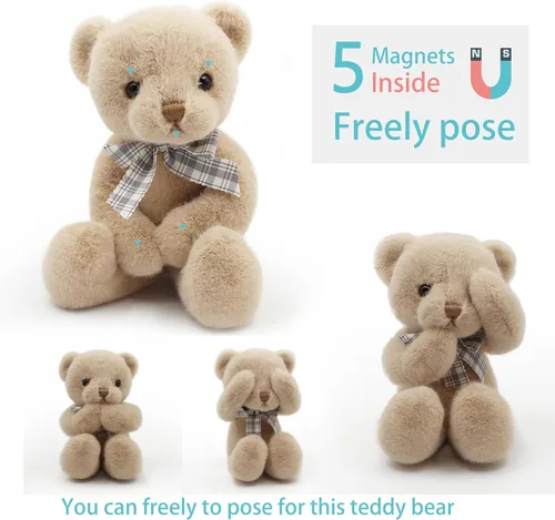 Miniatura 2 de suepcuddly - Oso de peluche pequeño con imán, animal de peluche lindo y suave para niña de 30 cm (marrón)