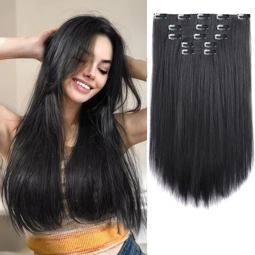 Miniatura 29 de Extensiones de cabello sintético con clip, color burdeos de 18 pulgadas de largo, invisibles, gruesas, extensiones de cabello lacio con clips, 5