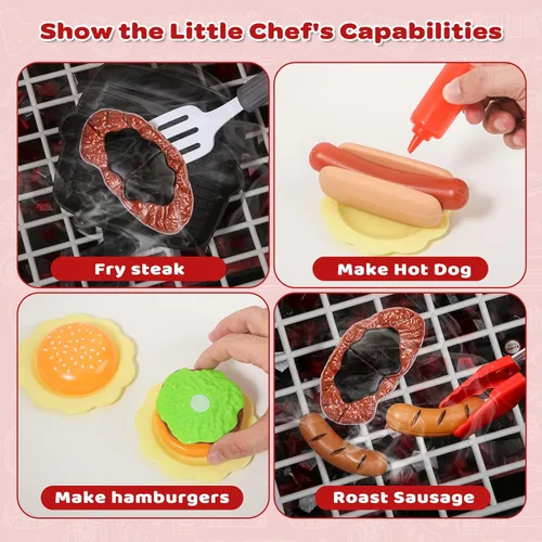 Miniatura 5 de Juego de juguetes de cocina de 35 piezas, juego de parrilla de juguete para BBQ, juego de juguetes de cocina, juego de pequeño chef, juego de Negro