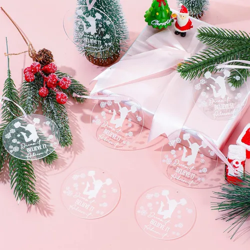 Miniatura 5 de Roowest 9 piezas de adorno navideño de animadora de Navidad, adornos acrílicos de animadora para árbol de Navidad, cree en ello, sueña con ello